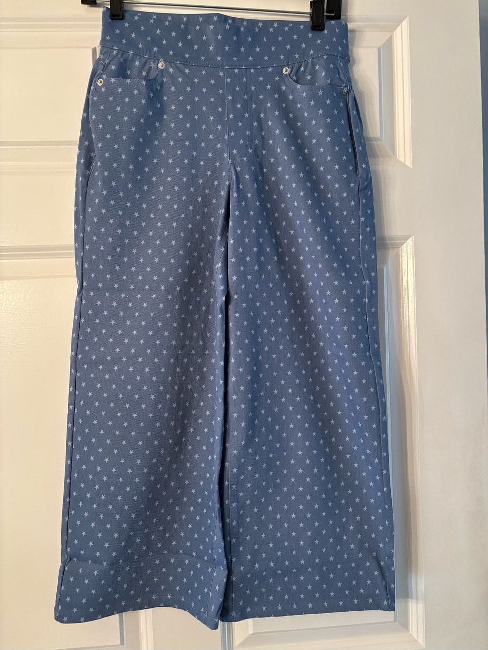 NEW Denim & Co Comfy Knit Air Star Print Wide Leg Jeans